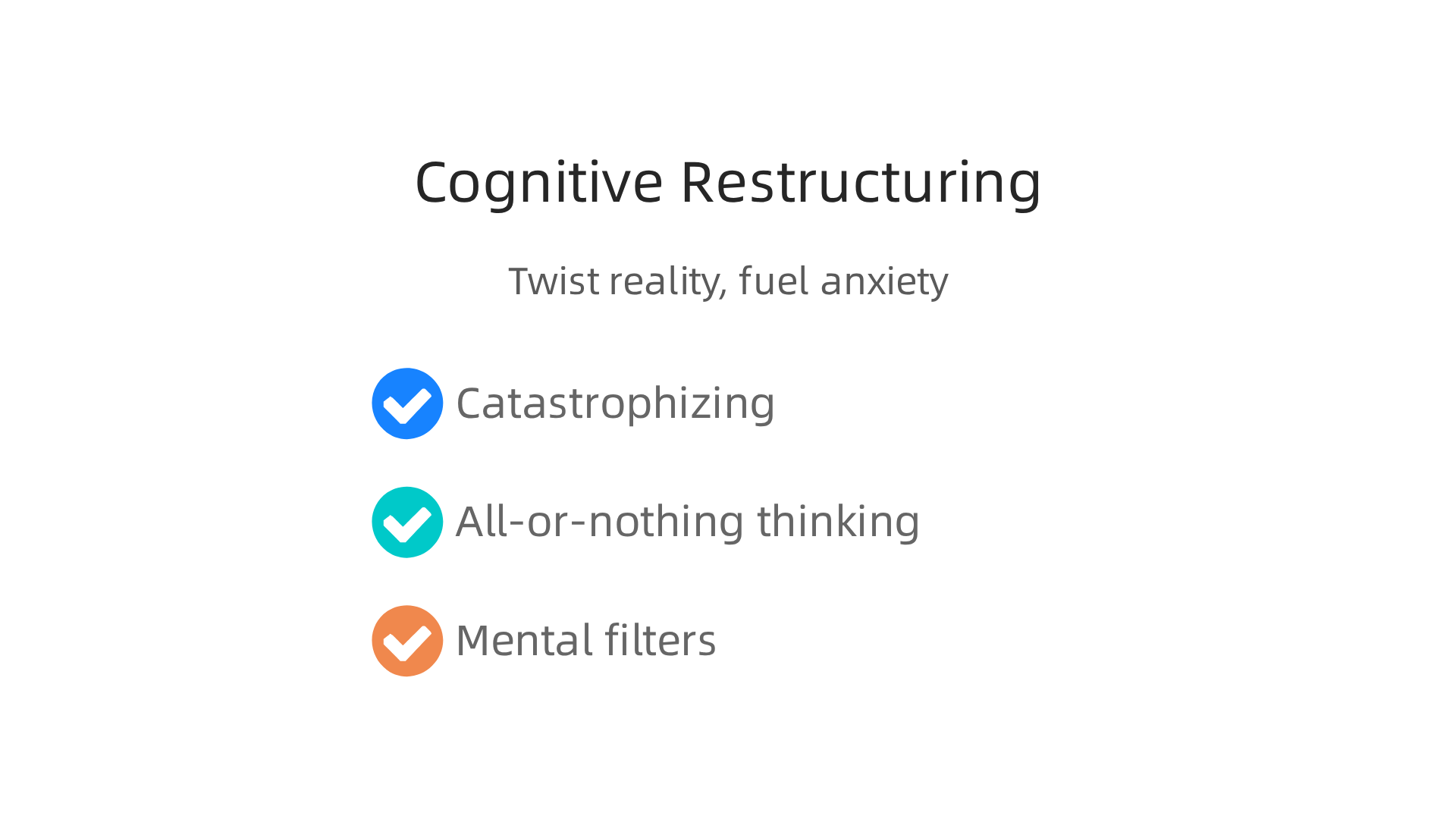 Cognitive distortions like catastrophizing and all-or-nothing thinking twist reality and fuel anxiety.