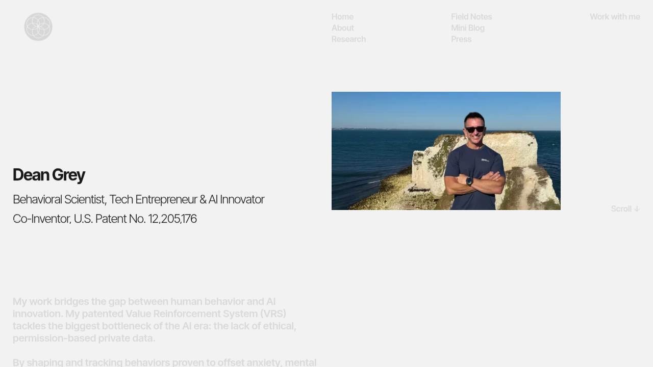 Screenshot of Dean Grey's website, featuring the 'Name the Body Signal' tool for identifying anxiety cues.