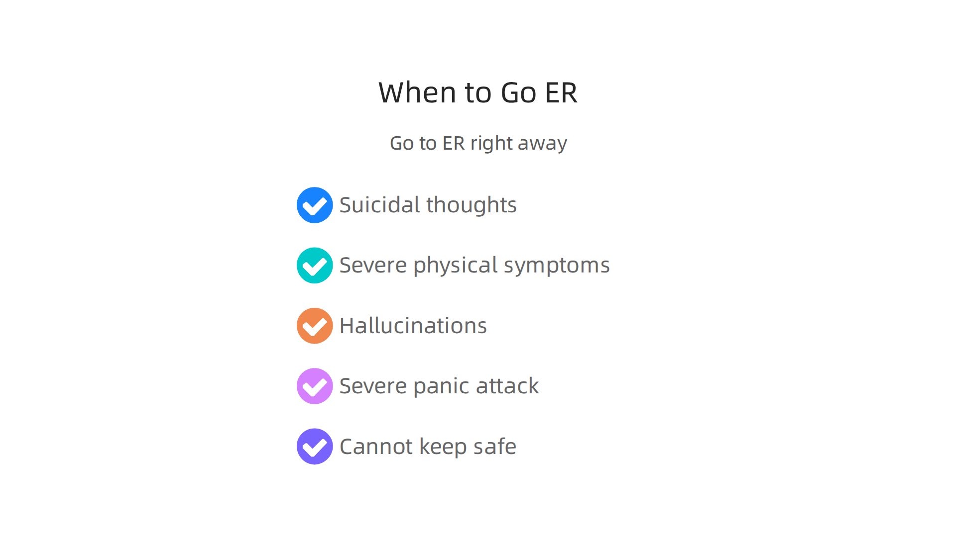 A checklist of urgent symptoms that necessitate an immediate emergency room visit for mental health concerns.