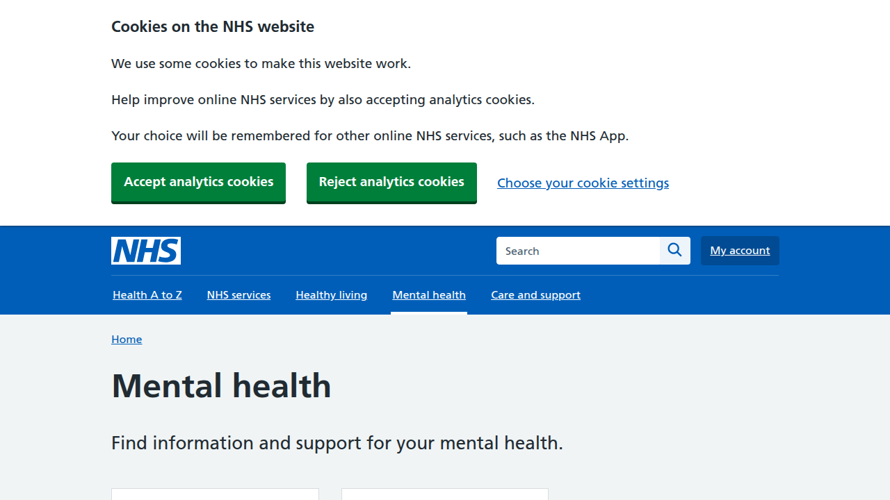 The UK National Health Service (NHS) website, offering resources on mental health, including cognitive behavioral therapy.