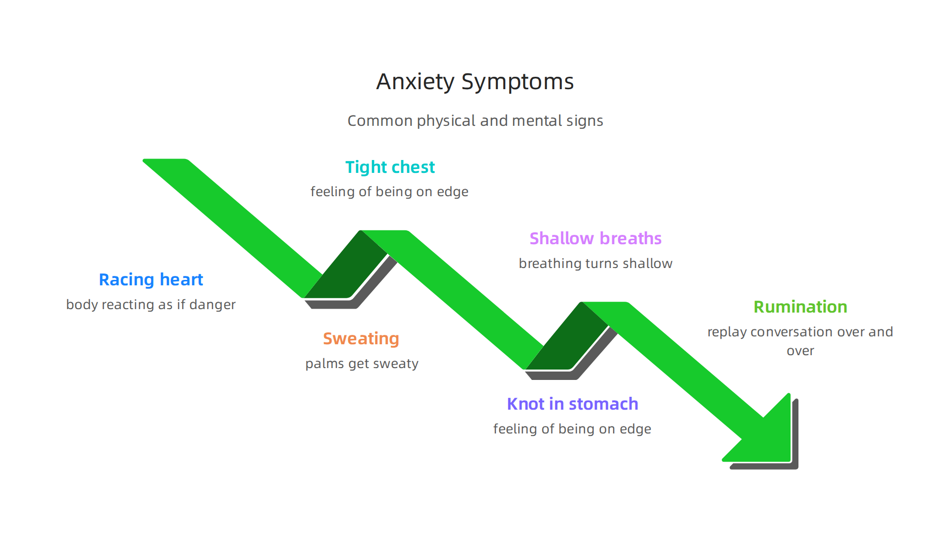 An infographic summarizing the common physical and mental symptoms associated with anxiety.