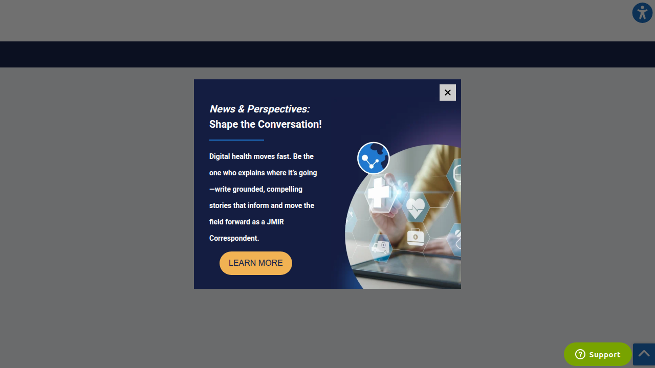 A screenshot of the Journal of Medical Internet Research homepage, a source for digital health studies.