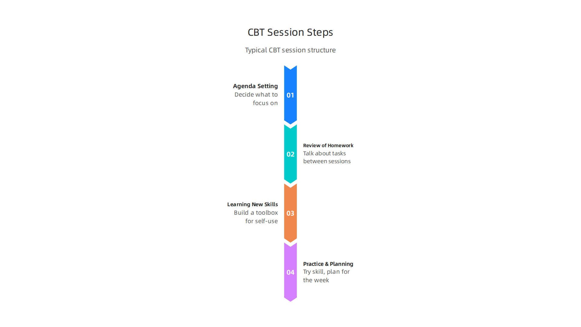 Understand the structured approach of a Cognitive Behavioral Therapy session.