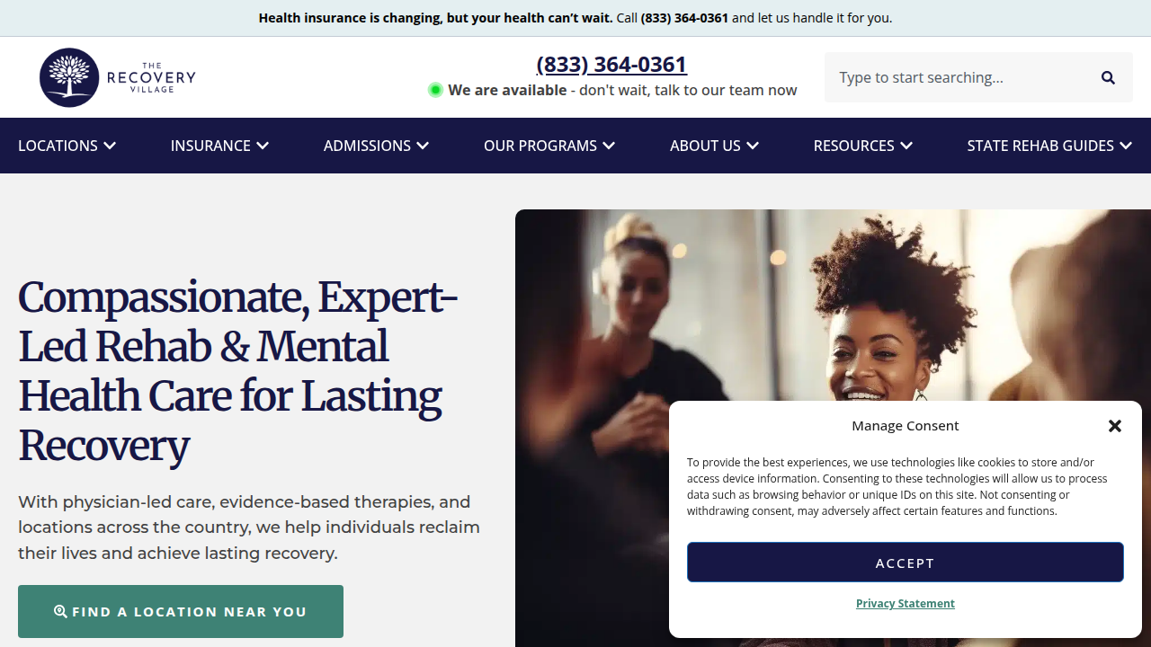 Screenshot of The Recovery Village website, a resource for addiction and mental health treatment.