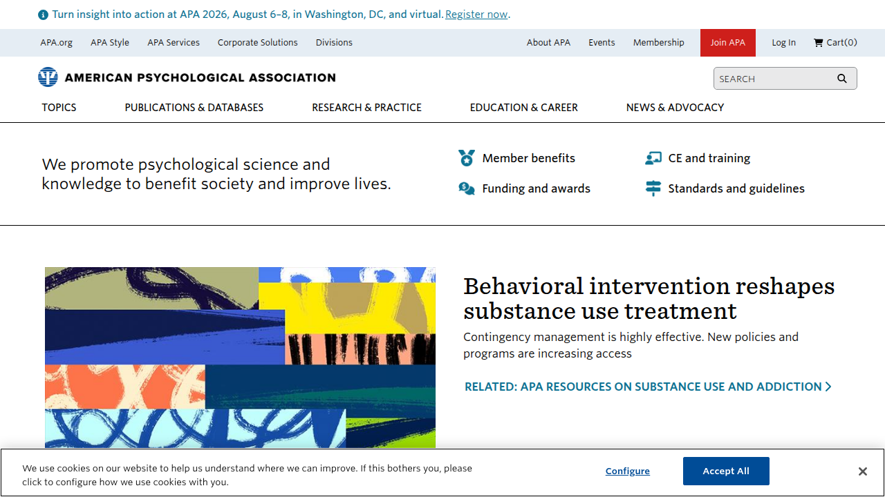 Screenshot of the American Psychological Association (APA) homepage, a primary source for psychological research and information.