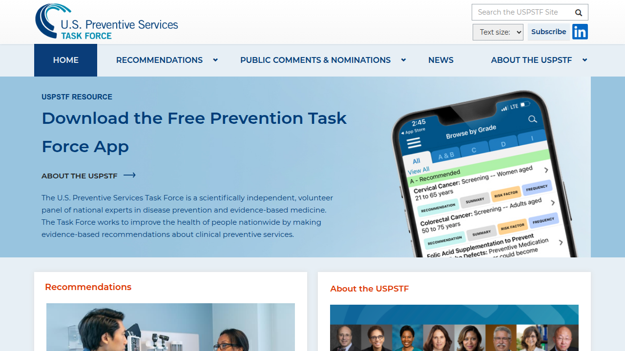 The USPSTF website provides evidence-based recommendations for clinical preventive services, including anxiety screenings.