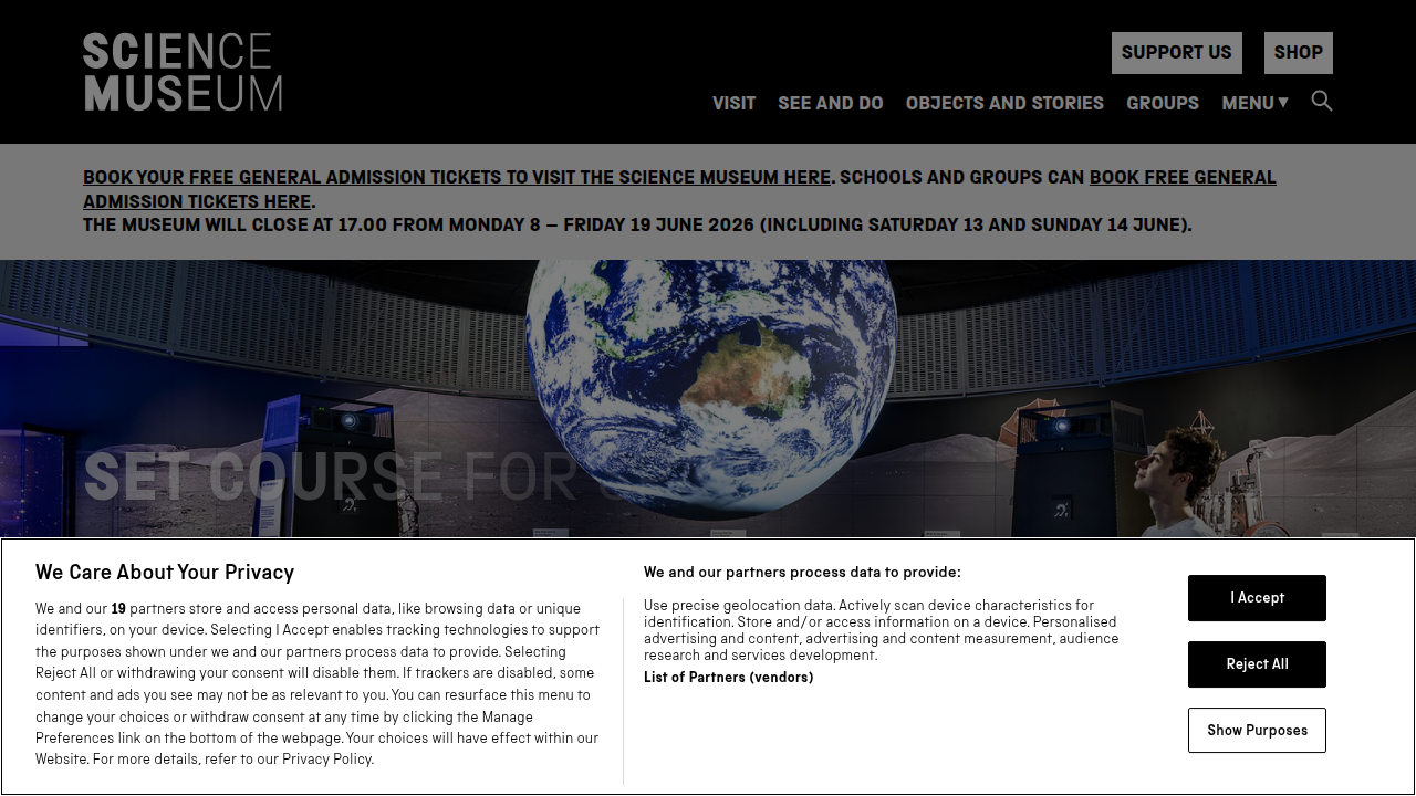 Screenshot of the Science Museum homepage, offering historical context for medical and social developments, including mental health.