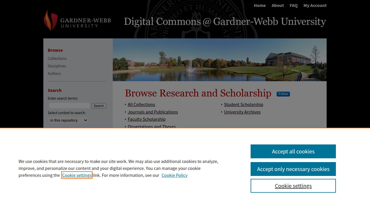 A screenshot of Gardner-Webb Digital Commons, a source for academic research on app-based CBT.