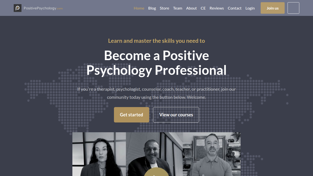 Screenshot of the PositivePsychology.com website, a resource for mental wellness tools and research.
