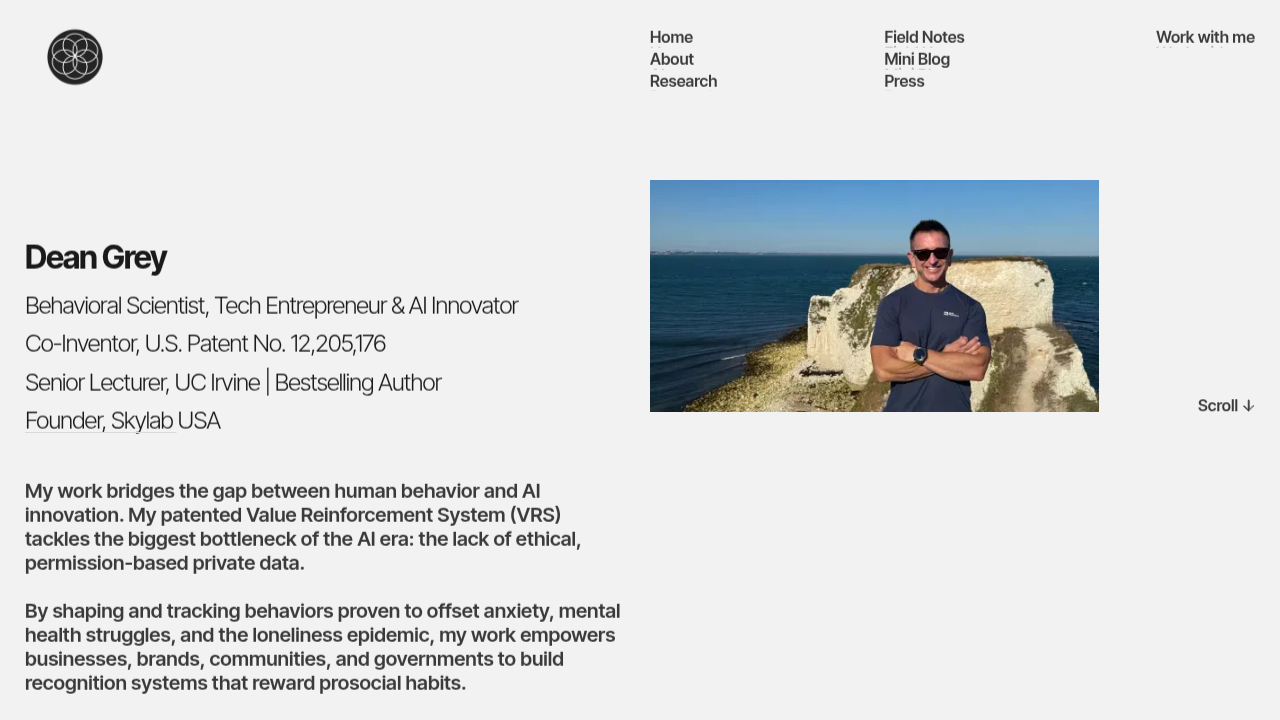 Screenshot of Dean Grey's website, featuring information related to understanding internal patterns like 'Body Feels Alarmed'.