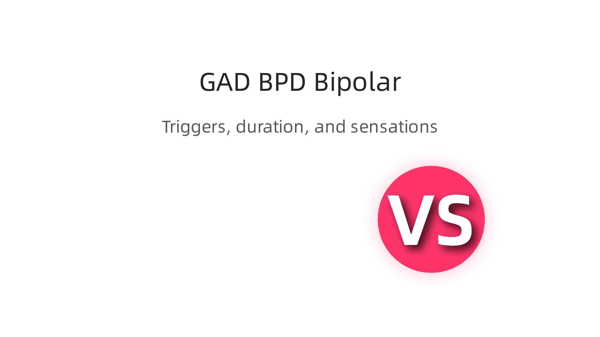 A quick reference table comparing the triggers, duration, and sensations of anxiety in GAD, BPD, and Bipolar Disorder.