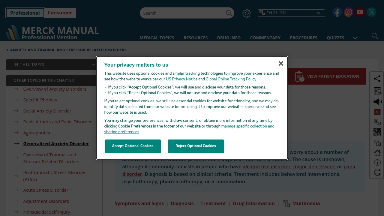 The Merck Manuals provide detailed diagnostic criteria for various medical and psychiatric disorders, including GAD.