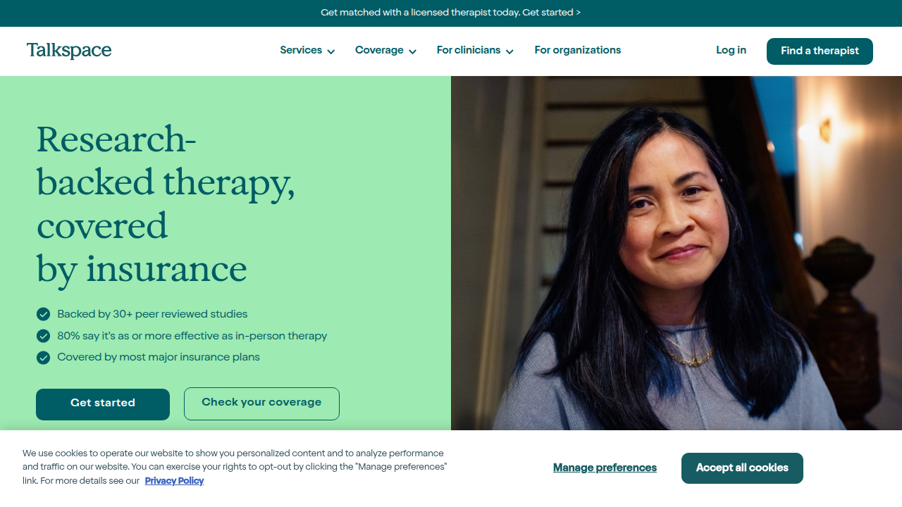 Learn more about mental health and therapy services at Talkspace.