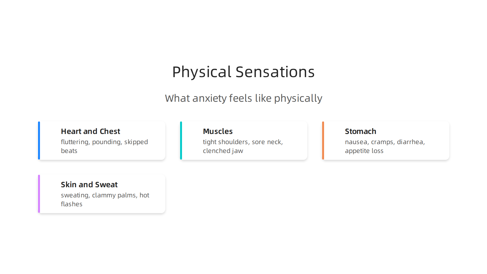 Anxiety manifests through various physical symptoms, often mimicking medical emergencies.