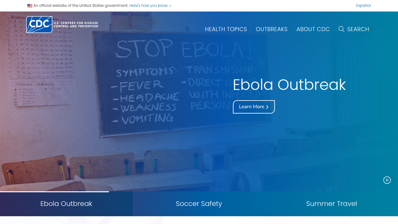 The Centers for Disease Control and Prevention (CDC) website, providing public health information and recommendations.