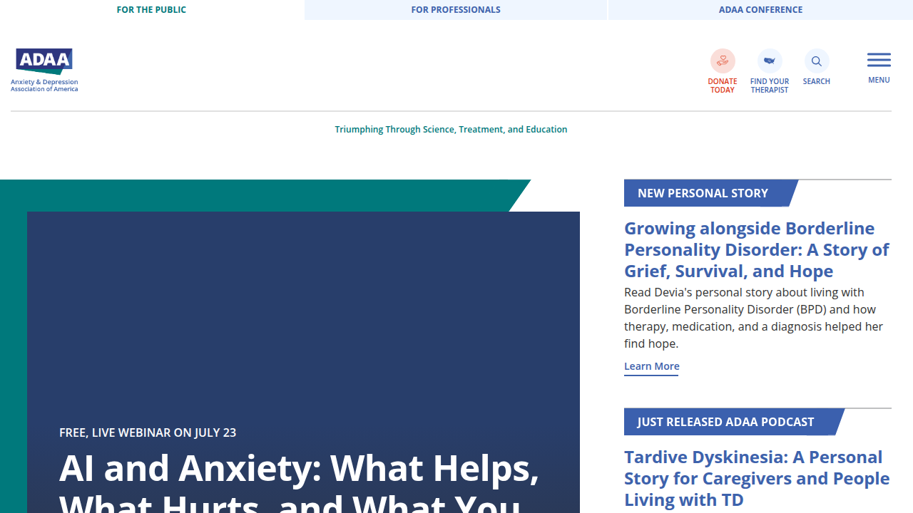 Visit the Anxiety & Depression Association of America (ADAA) website for valuable mental health resources.