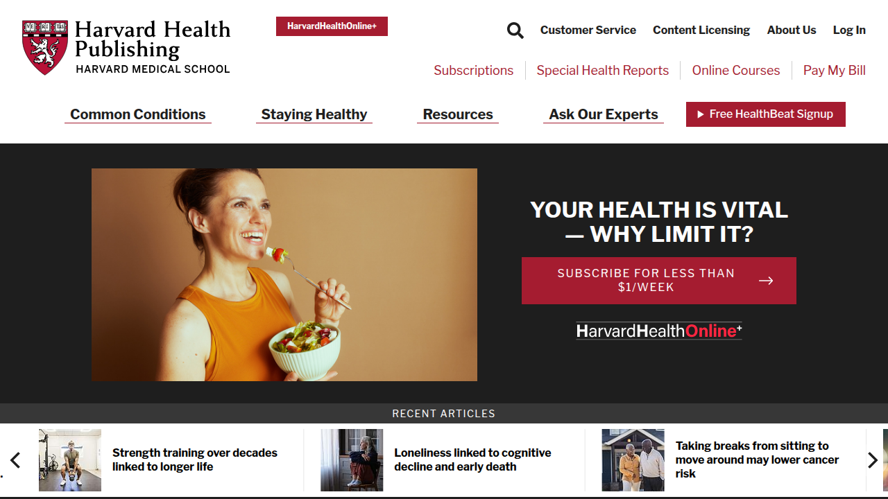 Discover extensive articles and expert advice on various health topics from Harvard Health Publishing.
